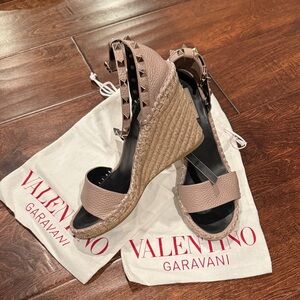 Valentino Garavani Studded Taupe Wedge Sandals
